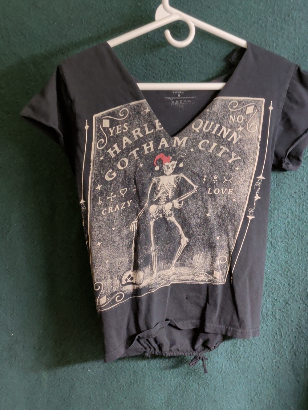 Batman Black Short Sleeve V-Neck Tee with White Graphic